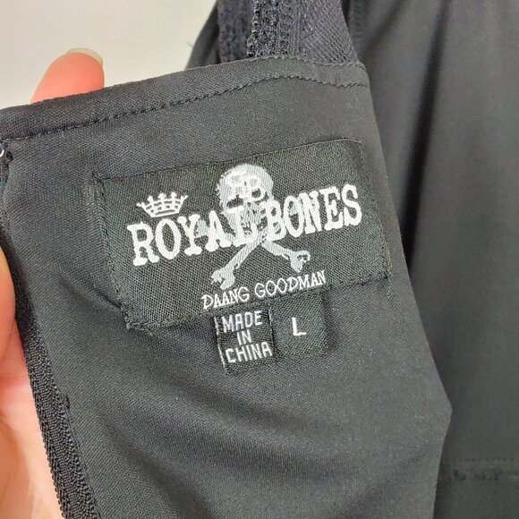 Royal Bones Black Sheer Chiffon Lace Strap Faux Leather Waistband High Low Dress - Picture 14 of 16